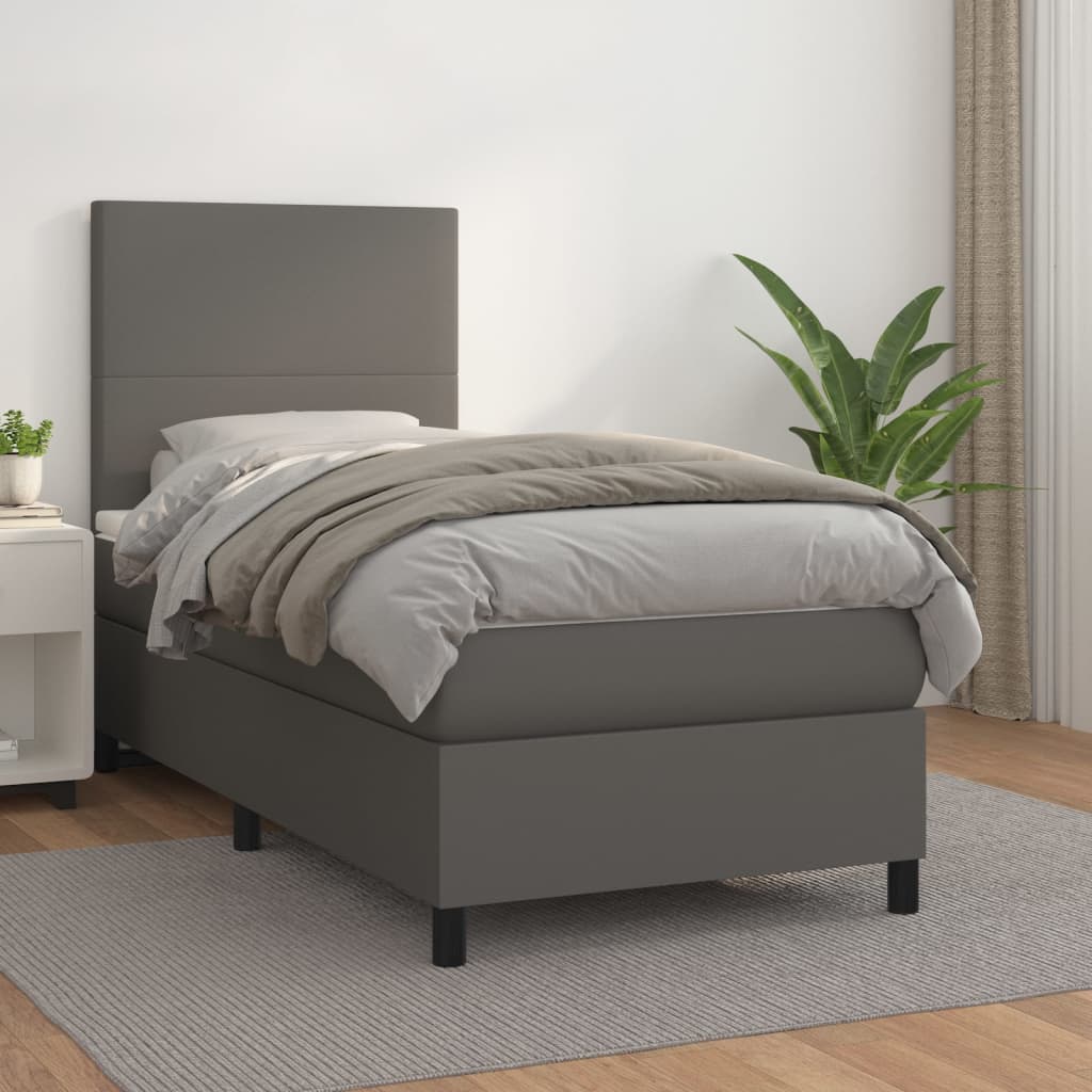 Boxspring met matras kunstleer grijs 100x200 cm is nu te koop bij PeponiXL, paradijselijk wonen!