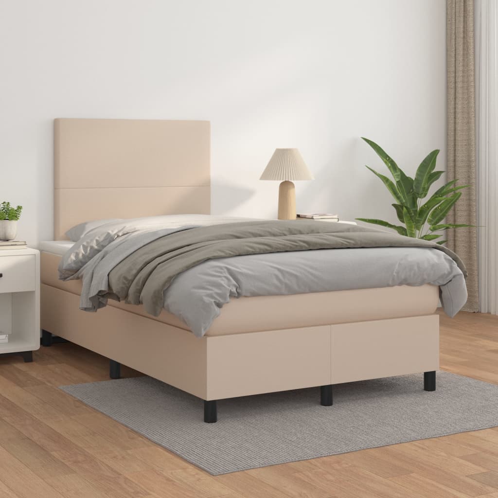 Boxspring met matras kunstleer cappuccinokleurig 120x200 cm is nu te koop bij PeponiXL, paradijselijk wonen!