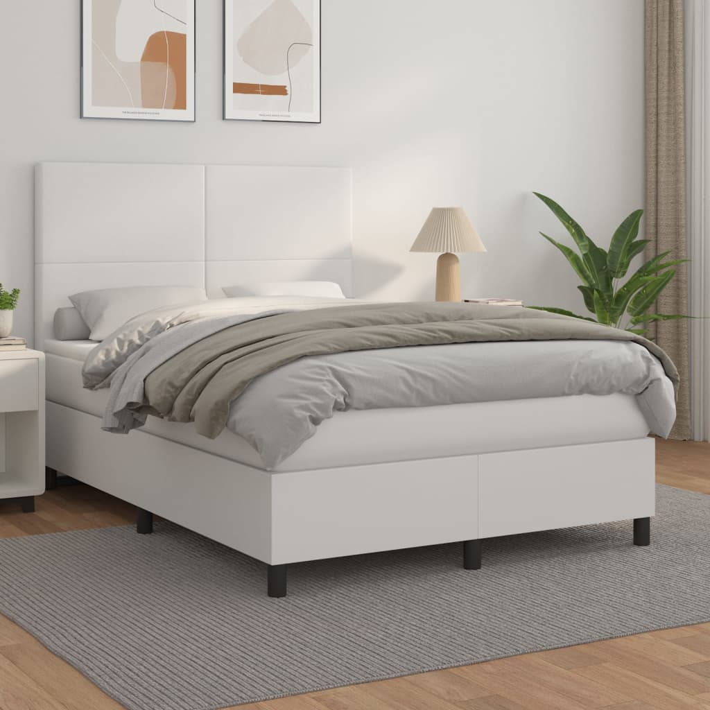 Boxspring met matras kunstleer wit 140x190 cm is nu te koop bij PeponiXL, paradijselijk wonen!