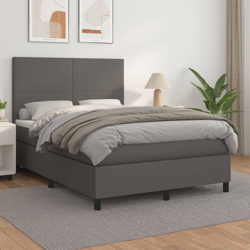 Boxspring met matras kunstleer grijs 140x200 cm is nu te koop bij PeponiXL, paradijselijk wonen!