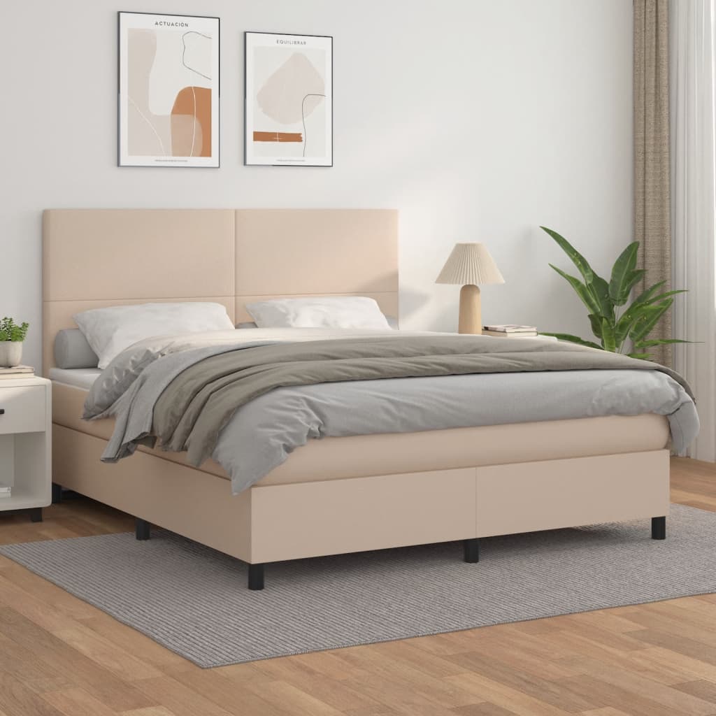 Boxspring met matras kunstleer cappuccinokleurig 180x200 cm is nu te koop bij PeponiXL, paradijselijk wonen!