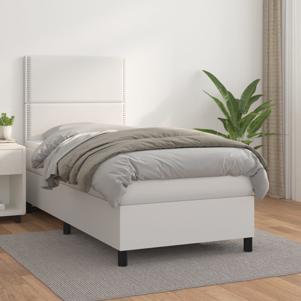 Boxspring met matras kunstleer wit 100x200 cm is nu te koop bij PeponiXL, paradijselijk wonen!