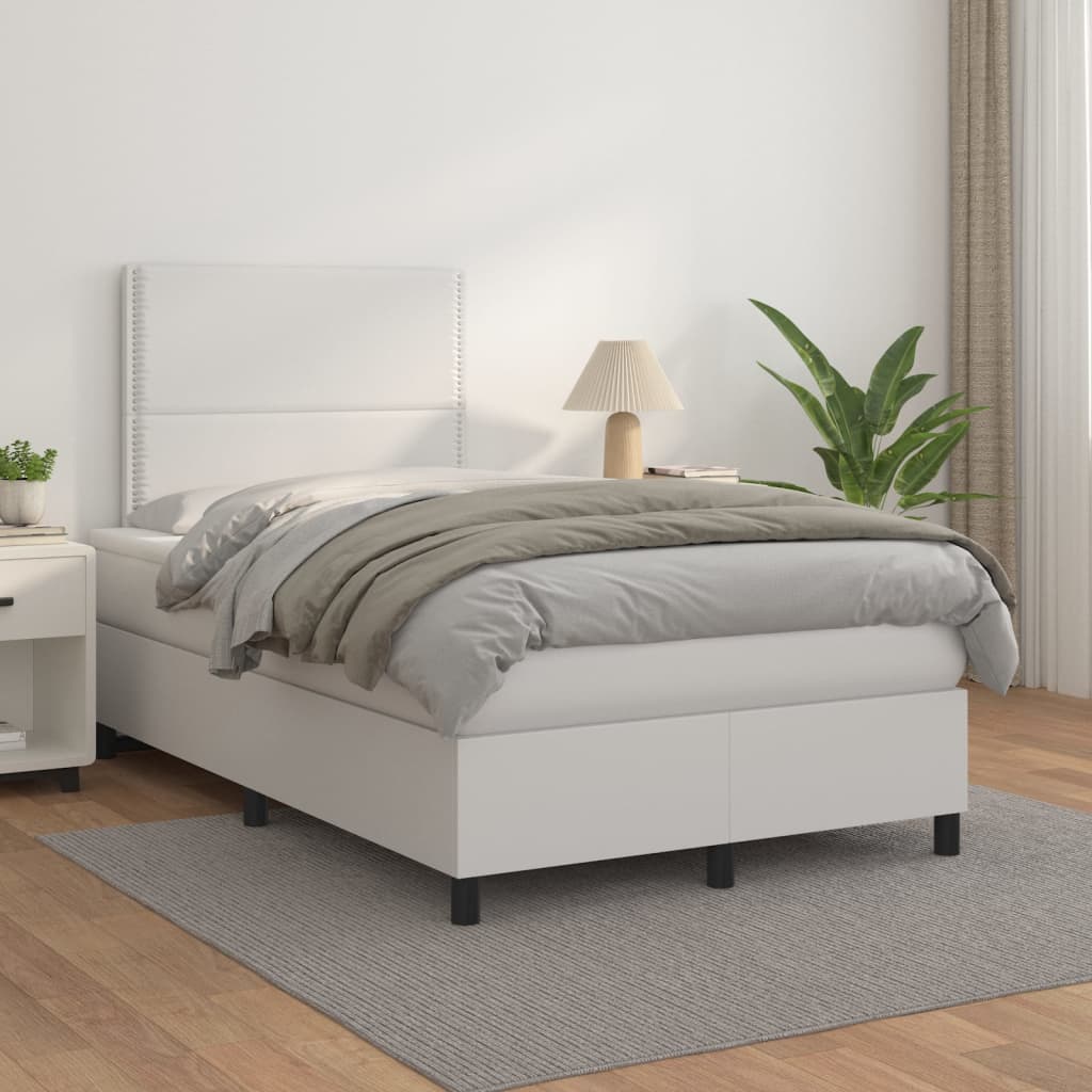 Boxspring met matras kunstleer wit 120x200 cm is nu te koop bij PeponiXL, paradijselijk wonen!