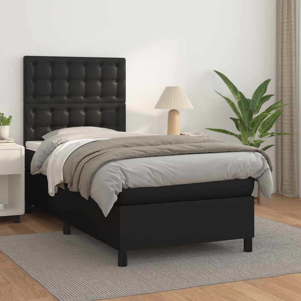 Boxspring met matras kunstleer zwart 90x190 cm is nu te koop bij PeponiXL, paradijselijk wonen!