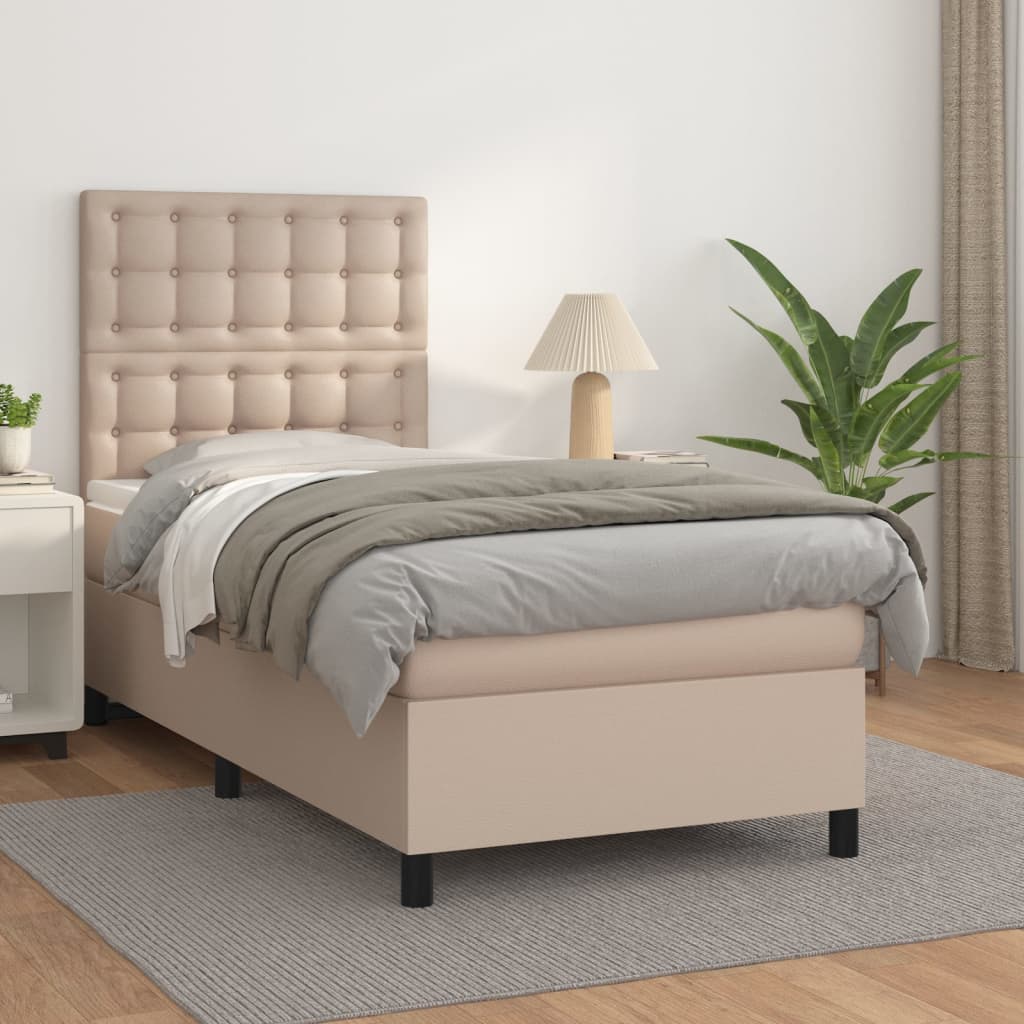 Boxspring met matras kunstleer cappuccinokleurig 90x190 cm is nu te koop bij PeponiXL, paradijselijk wonen!