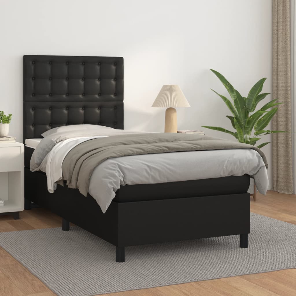 Boxspring met matras kunstleer zwart 90x200 cm is nu te koop bij PeponiXL, paradijselijk wonen!
