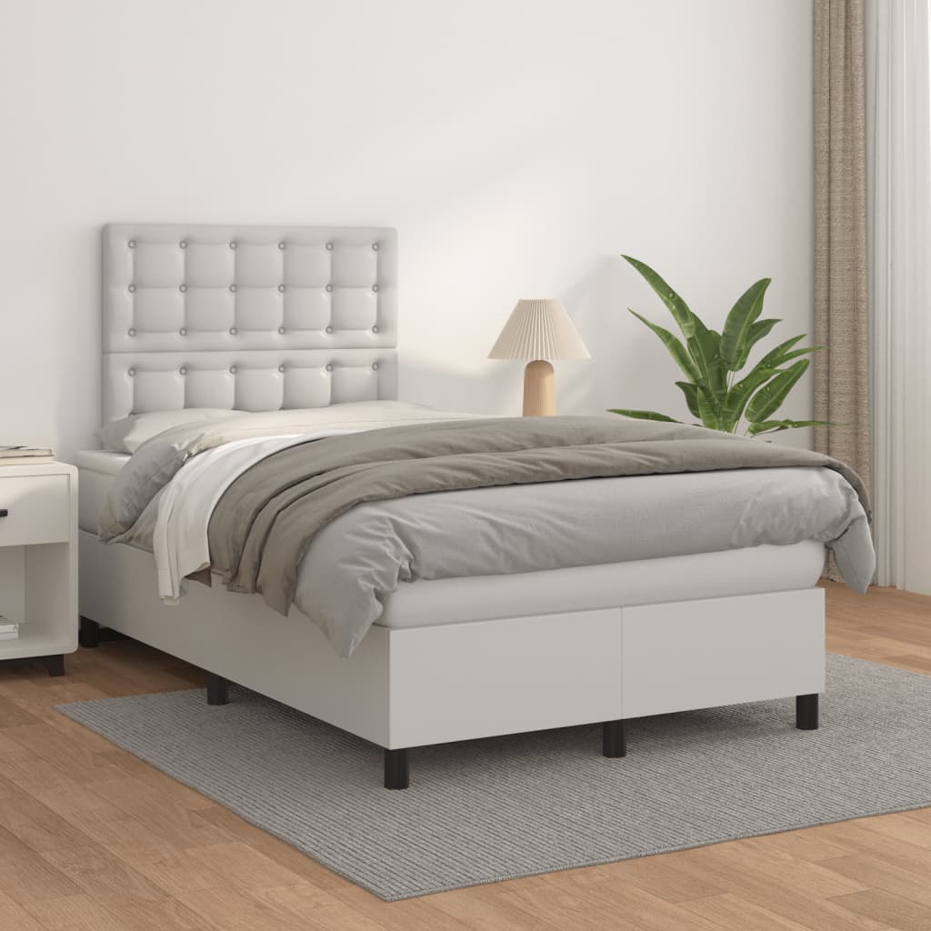 Boxspring met matras kunstleer wit 120x200 cm is nu te koop bij PeponiXL, paradijselijk wonen!