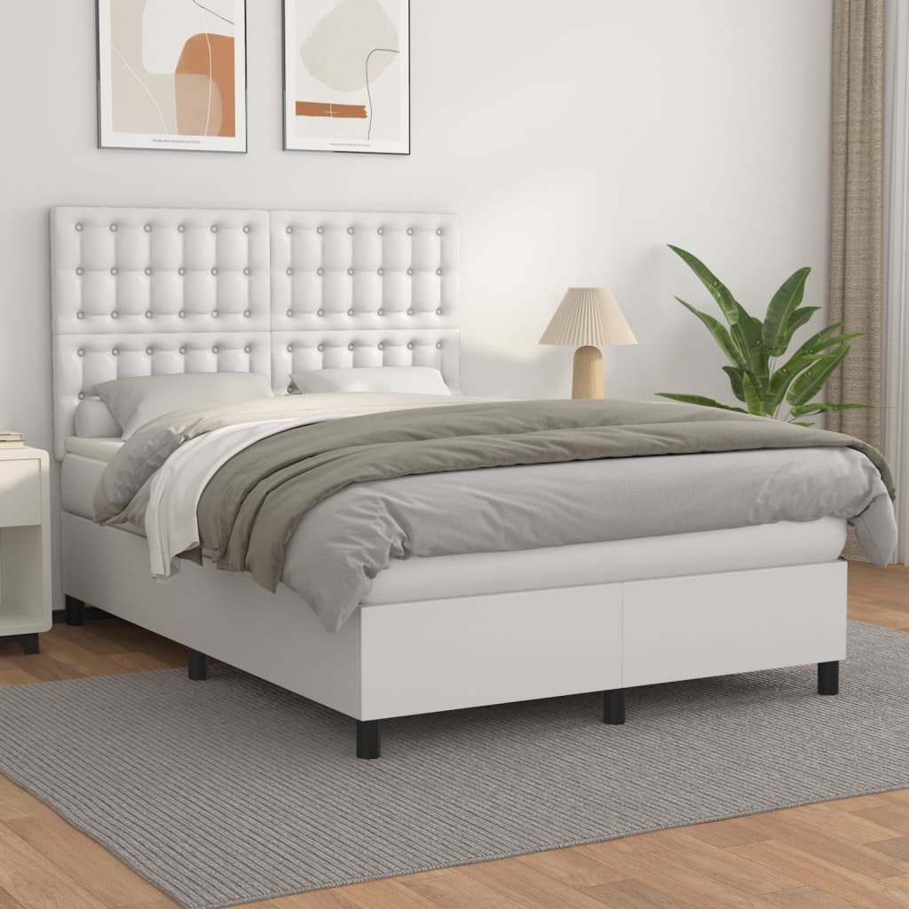 Boxspring met matras kunstleer wit 140x190 cm is nu te koop bij PeponiXL, paradijselijk wonen!