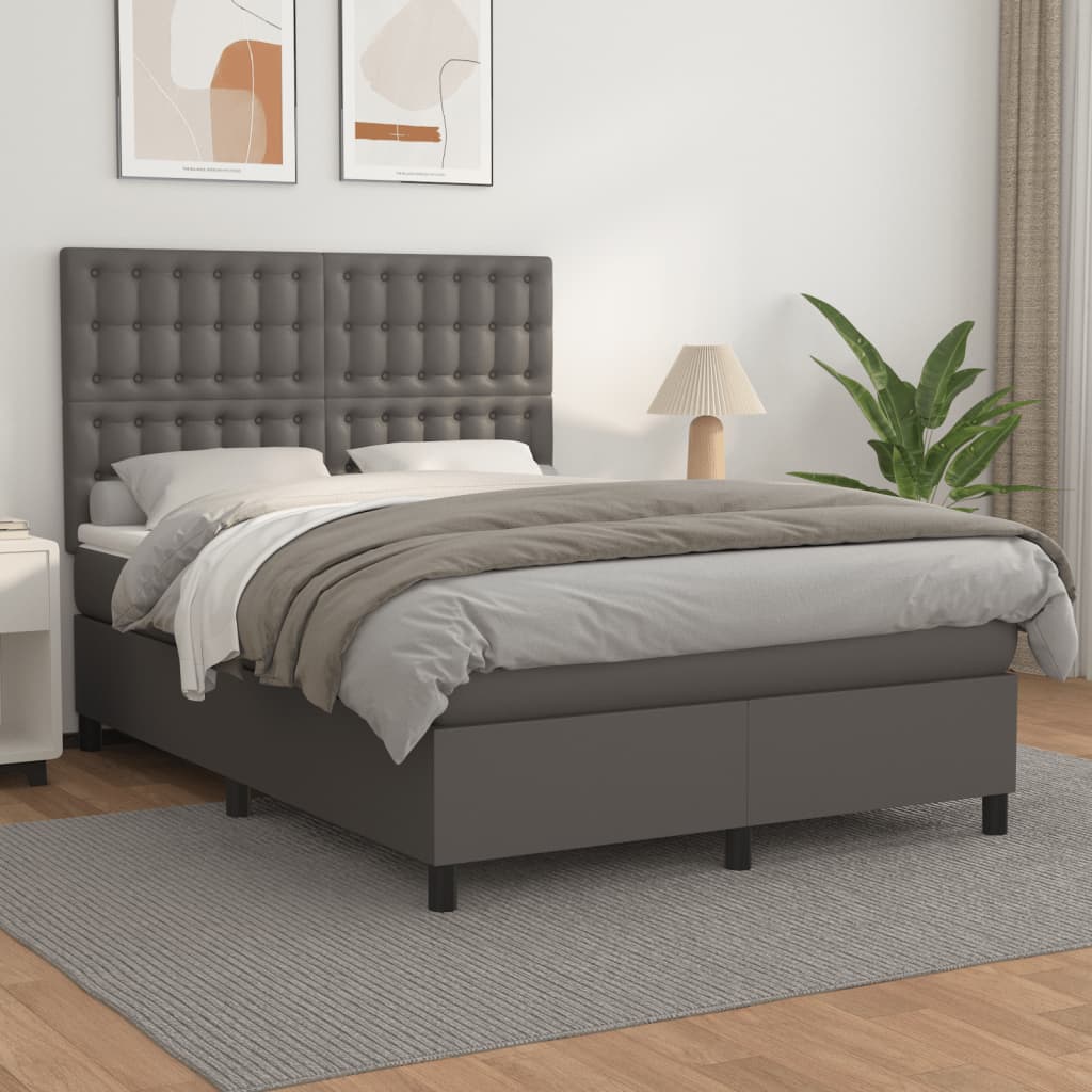 Boxspring met matras kunstleer grijs 140x200 cm is nu te koop bij PeponiXL, paradijselijk wonen!