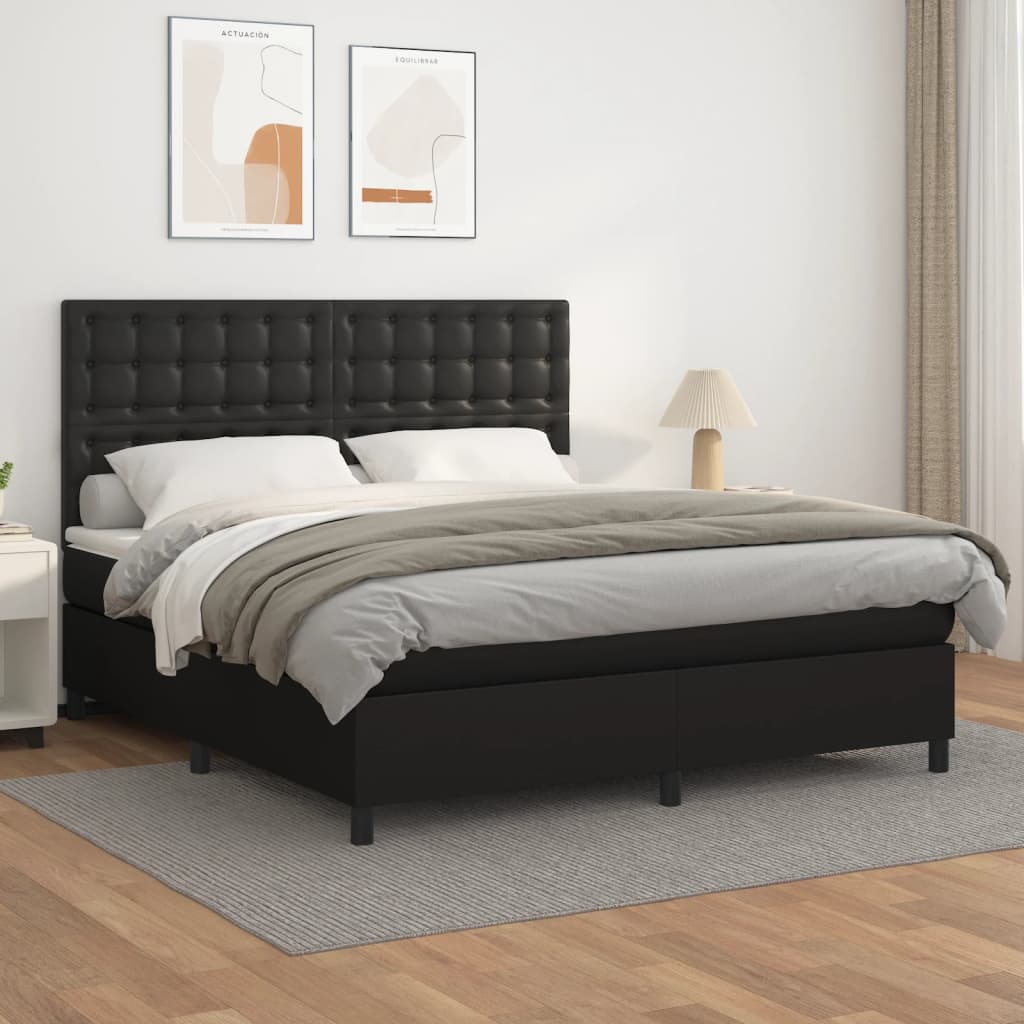 Boxspring met matras kunstleer zwart 160x200 cm is nu te koop bij PeponiXL, paradijselijk wonen!