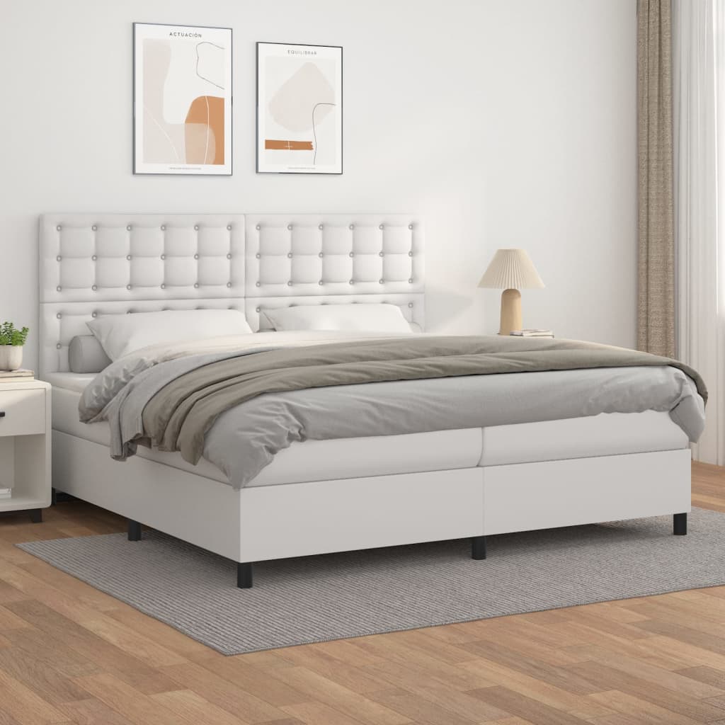 Boxspring met matras kunstleer wit 200x200 cm is nu te koop bij PeponiXL, paradijselijk wonen!