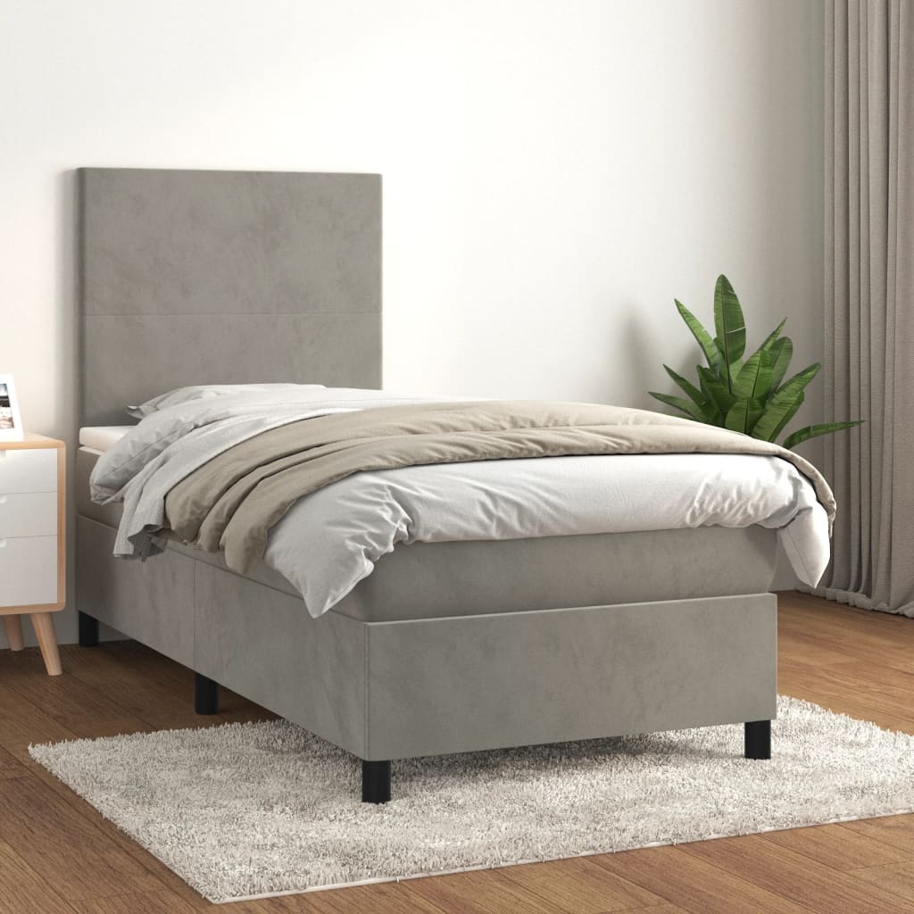 Boxspring met matras fluweel lichtgrijs 80x200 cm is nu te koop bij PeponiXL, paradijselijk wonen!