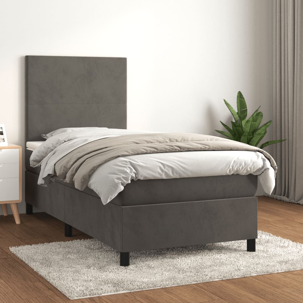 Boxspring met matras fluweel donkergrijs 90x190 cm is nu te koop bij PeponiXL, paradijselijk wonen!