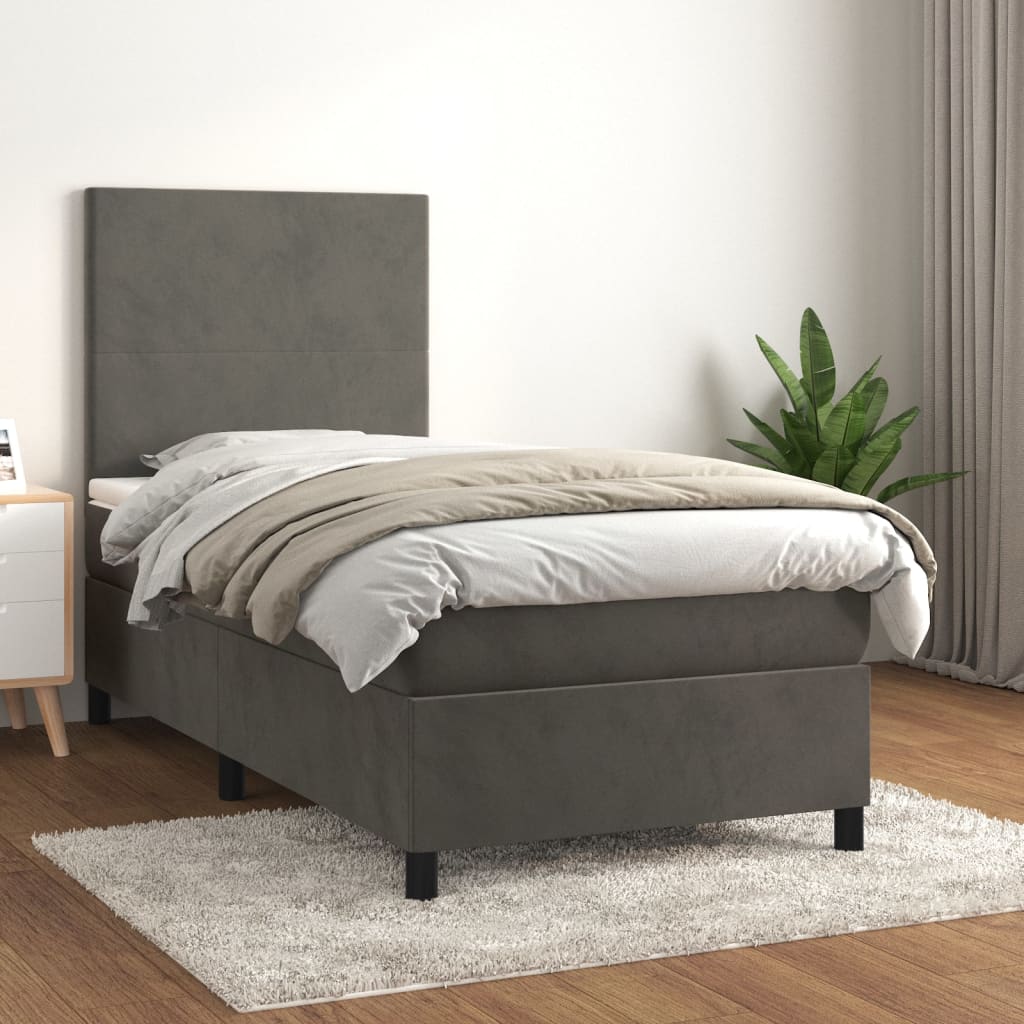 Boxspring met matras fluweel donkergrijs 90x200 cm is nu te koop bij PeponiXL, paradijselijk wonen!