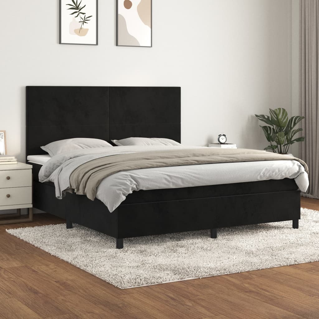 Boxspring met matras fluweel zwart 180x200 cm is nu te koop bij PeponiXL, paradijselijk wonen!