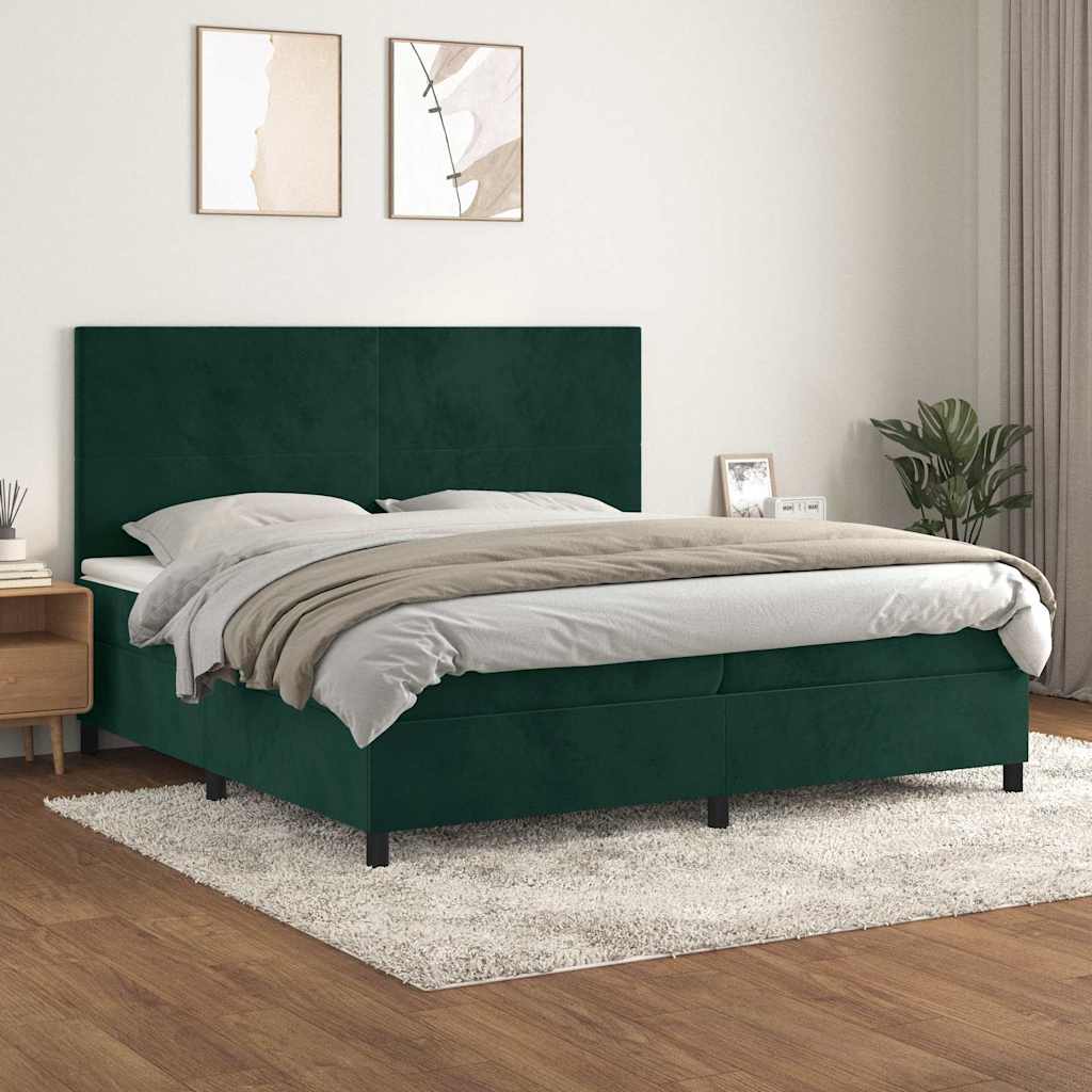 Boxspring met matras fluweel donkergroen 200x200 cm is nu te koop bij PeponiXL, paradijselijk wonen!