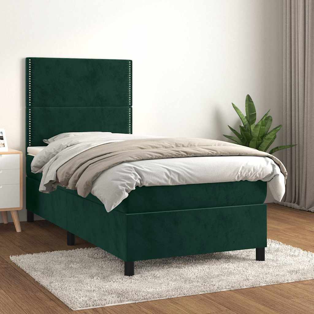 Boxspring met matras fluweel donkergroen 90x190 cm is nu te koop bij PeponiXL, paradijselijk wonen!