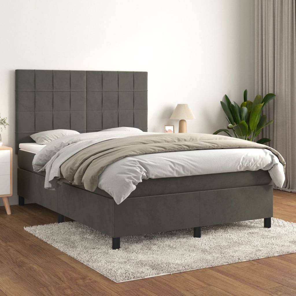 Boxspring met matras fluweel donkergrijs 140x190 cm is nu te koop bij PeponiXL, paradijselijk wonen!