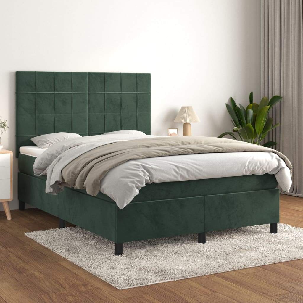 Boxspring met matras fluweel donkergroen 140x200 cm is nu te koop bij PeponiXL, paradijselijk wonen!