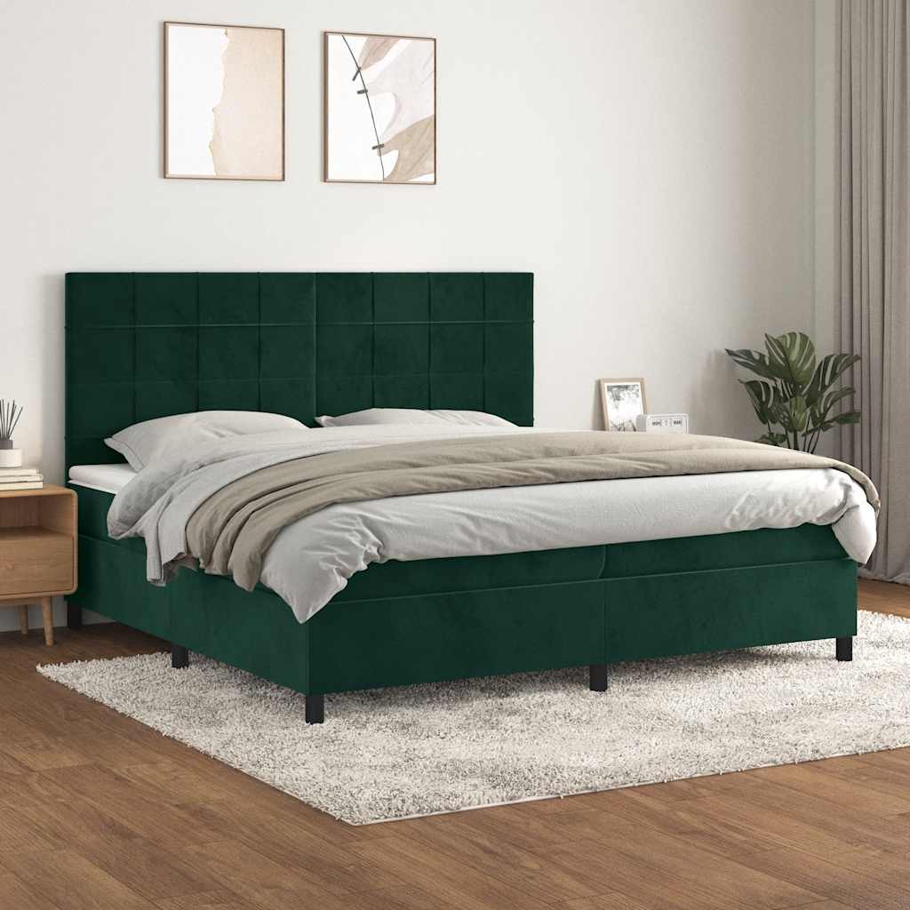 Boxspring met matras fluweel donkergroen 200x200 cm is nu te koop bij PeponiXL, paradijselijk wonen!