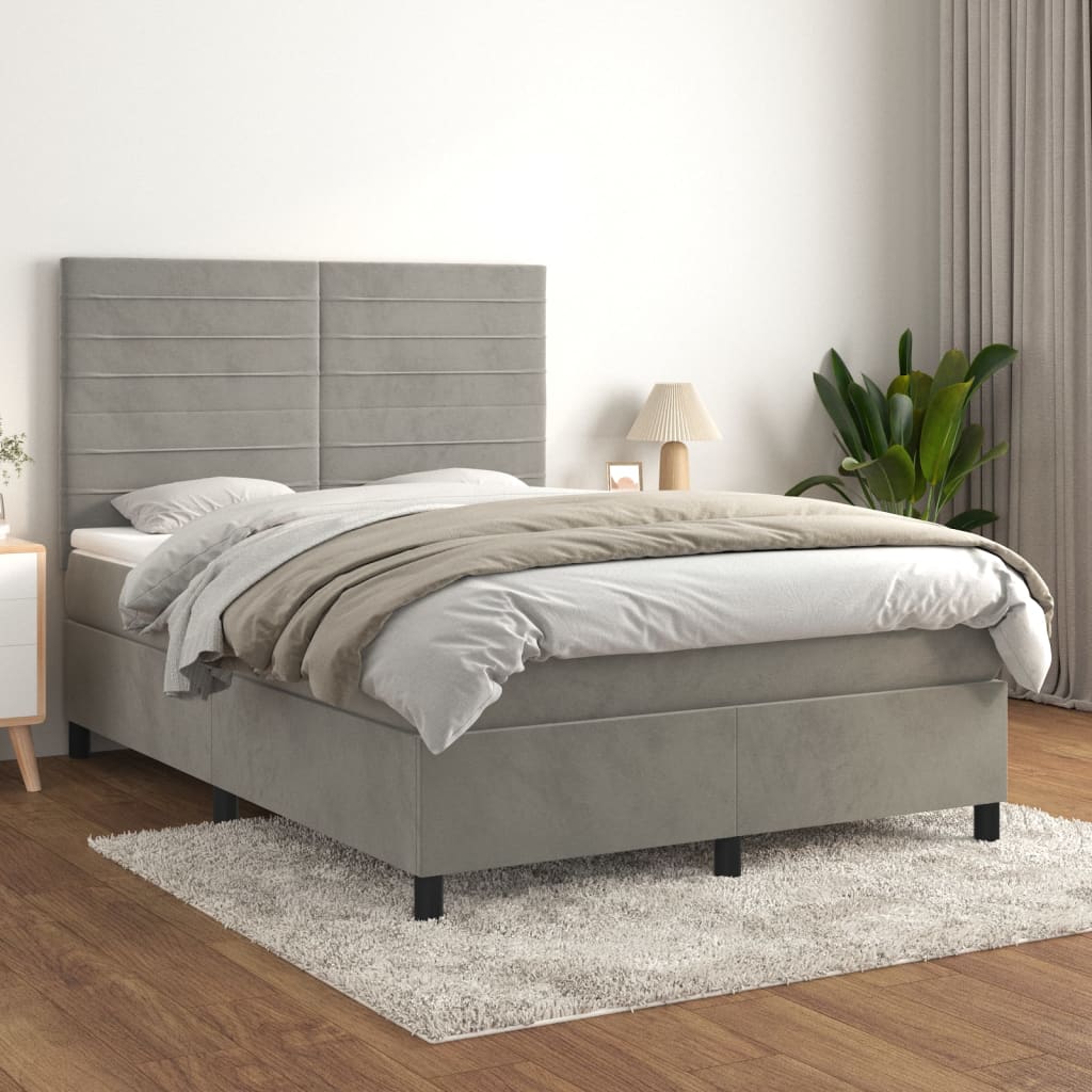 Boxspring met matras fluweel lichtgrijs 140x190 cm is nu te koop bij PeponiXL, paradijselijk wonen!