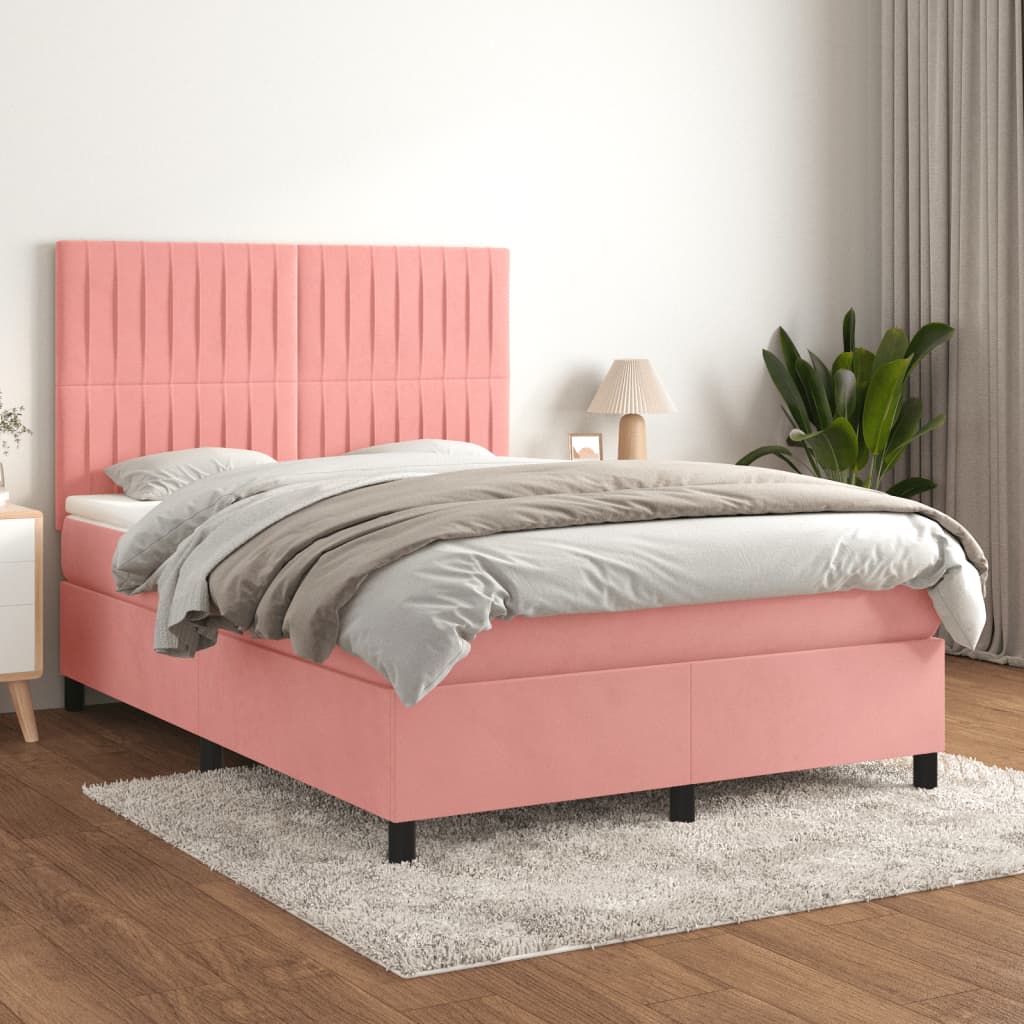 Boxspring met matras fluweel roze 140x200 cm is nu te koop bij PeponiXL, paradijselijk wonen!