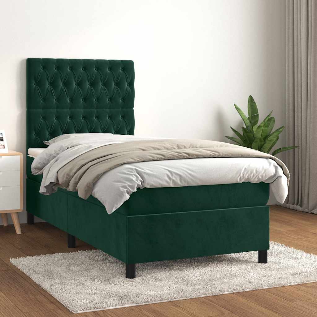 Boxspring met matras fluweel donkergroen 80x200 cm is nu te koop bij PeponiXL, paradijselijk wonen!
