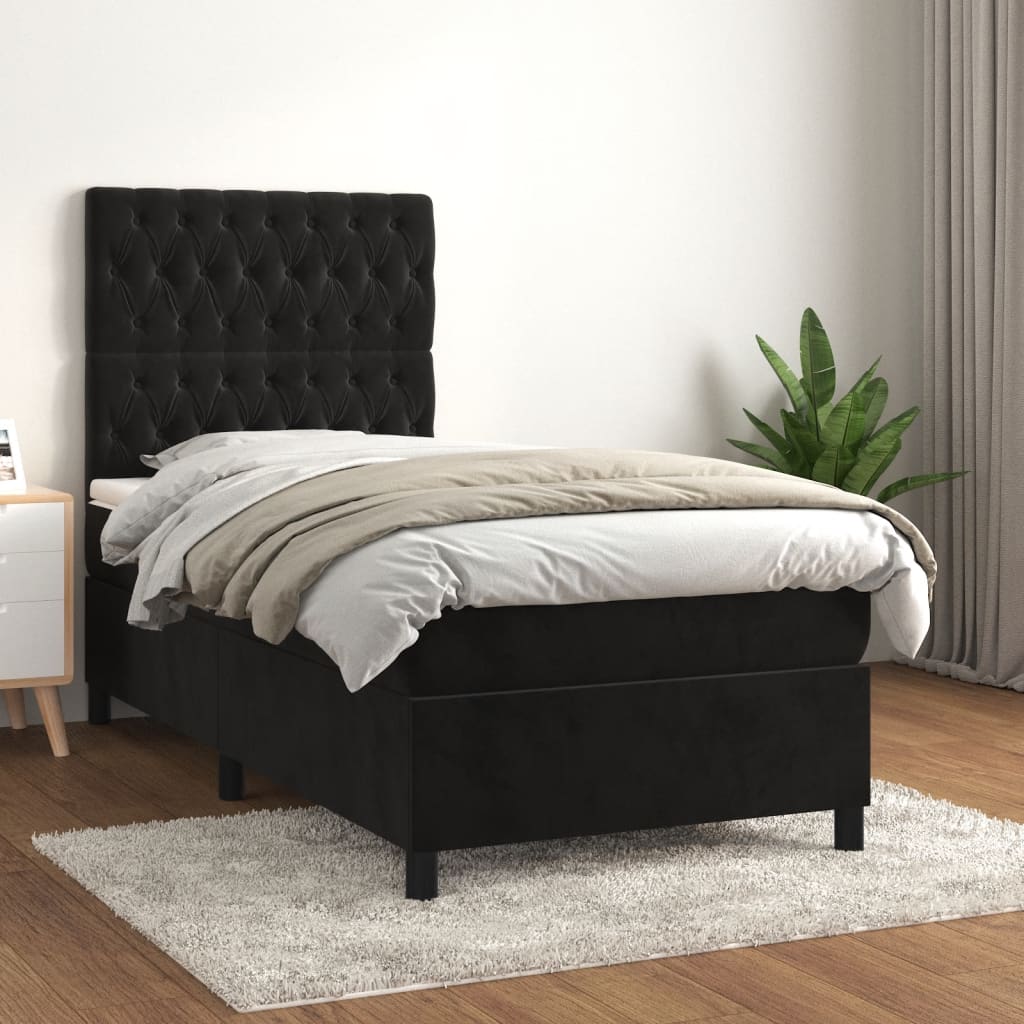 Boxspring met matras fluweel zwart 90x190 cm is nu te koop bij PeponiXL, paradijselijk wonen!