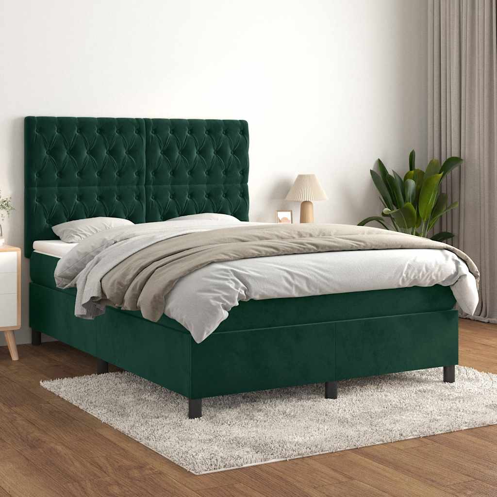 Boxspring met matras fluweel donkergroen 140x200 cm is nu te koop bij PeponiXL, paradijselijk wonen!