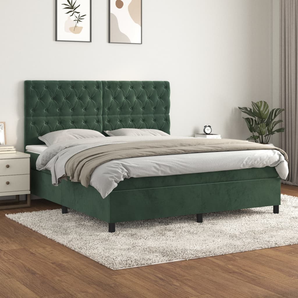 Boxspring met matras fluweel donkergroen 160x200 cm is nu te koop bij PeponiXL, paradijselijk wonen!
