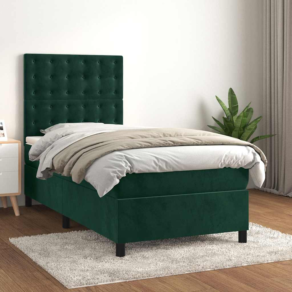 Boxspring met matras fluweel donkergroen 100x200 cm is nu te koop bij PeponiXL, paradijselijk wonen!