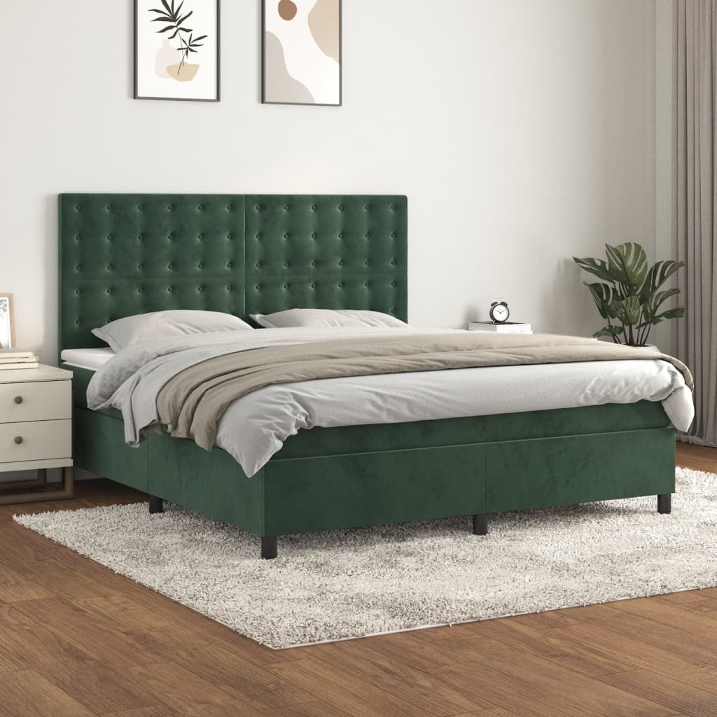 Boxspring met matras fluweel donkergroen 180x200 cm is nu te koop bij PeponiXL, paradijselijk wonen!