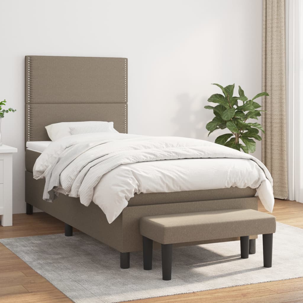 Boxspring met matras stof taupe 90x190 cm is nu te koop bij PeponiXL, paradijselijk wonen!