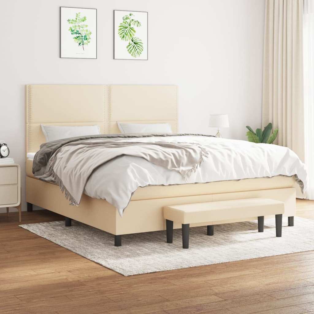 Boxspring met matras stof crèmekleurig 180x200 cm is nu te koop bij PeponiXL, paradijselijk wonen!