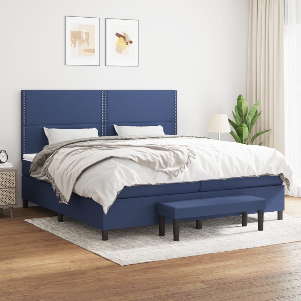 Boxspring met matras stof blauw 200x200 cm is nu te koop bij PeponiXL, paradijselijk wonen!