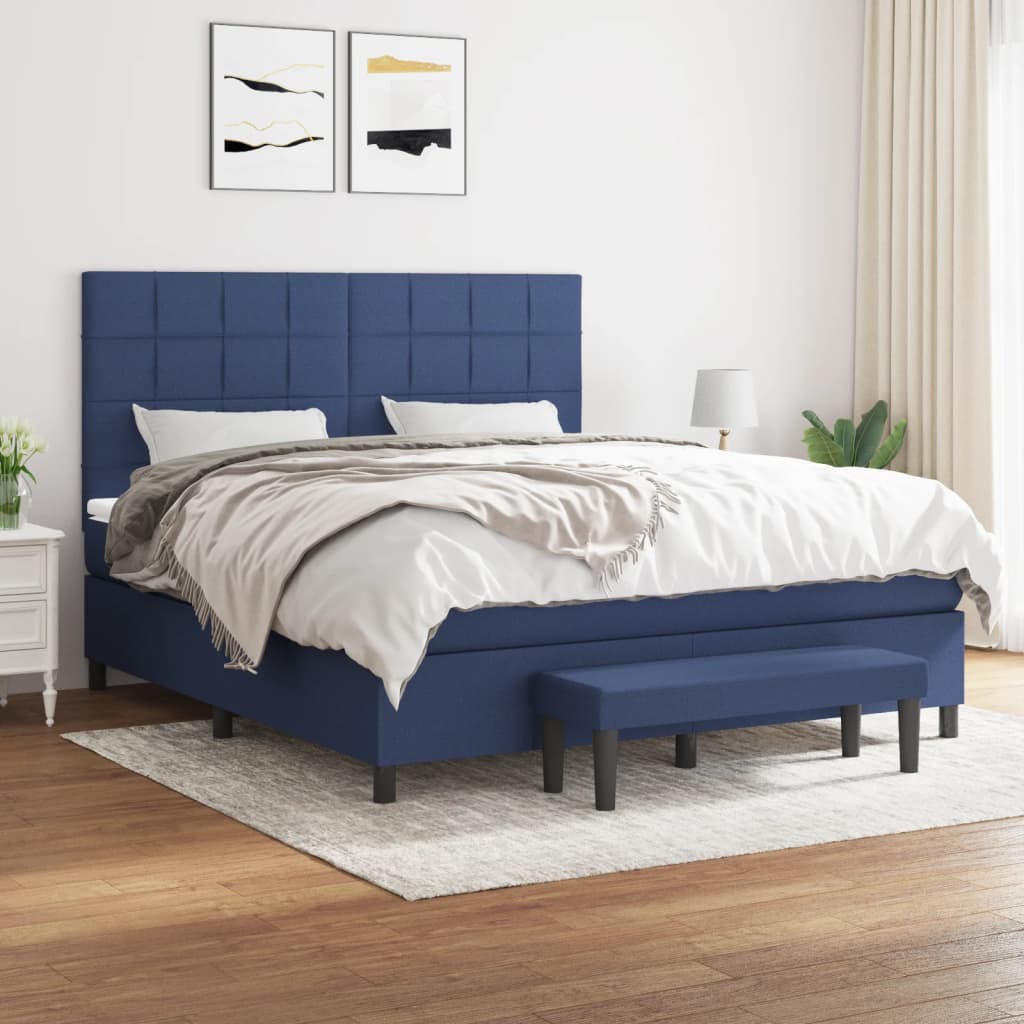 Boxspring met matras stof blauw 160x200 cm is nu te koop bij PeponiXL, paradijselijk wonen!