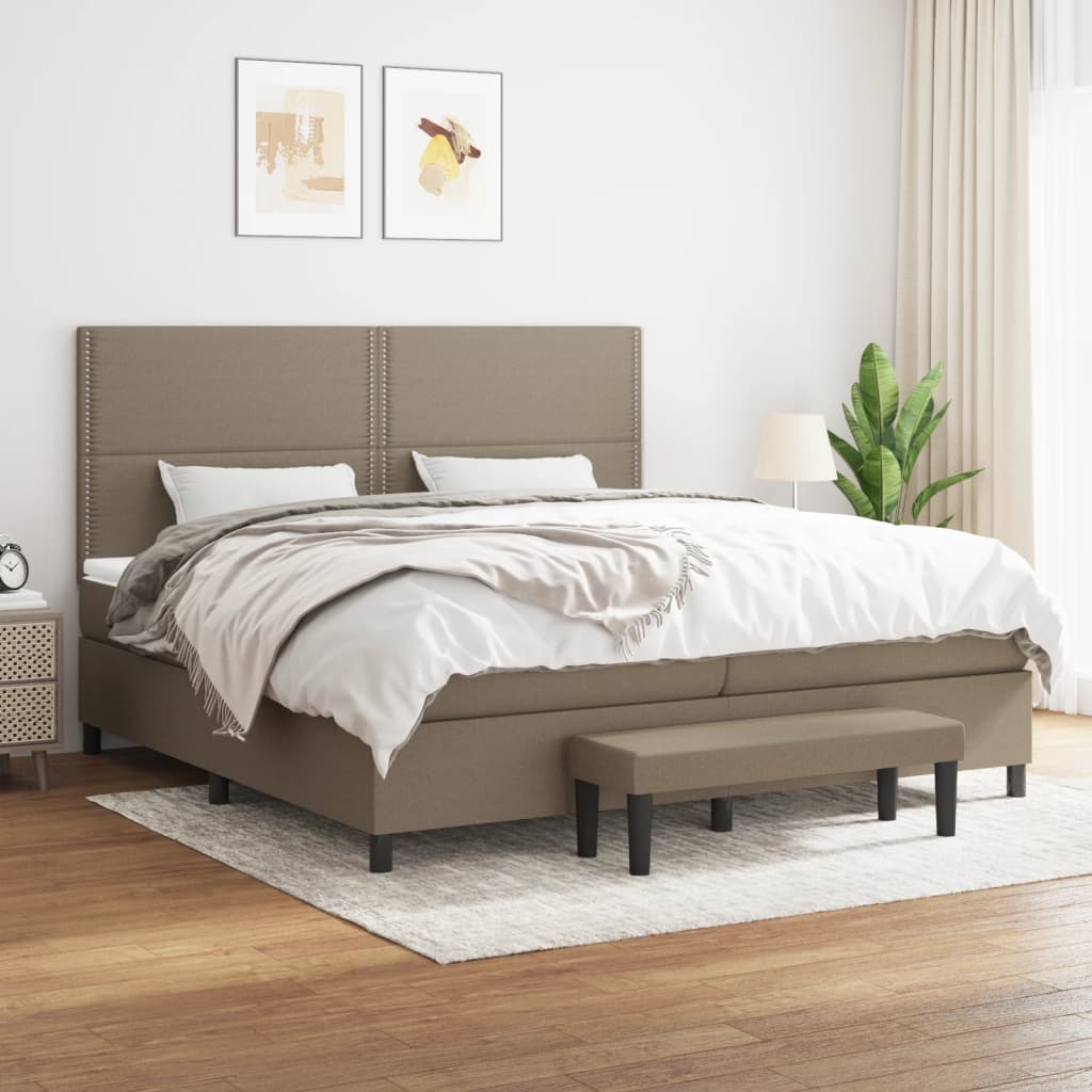 Boxspring met matras stof taupe 200x200 cm is nu te koop bij PeponiXL, paradijselijk wonen!