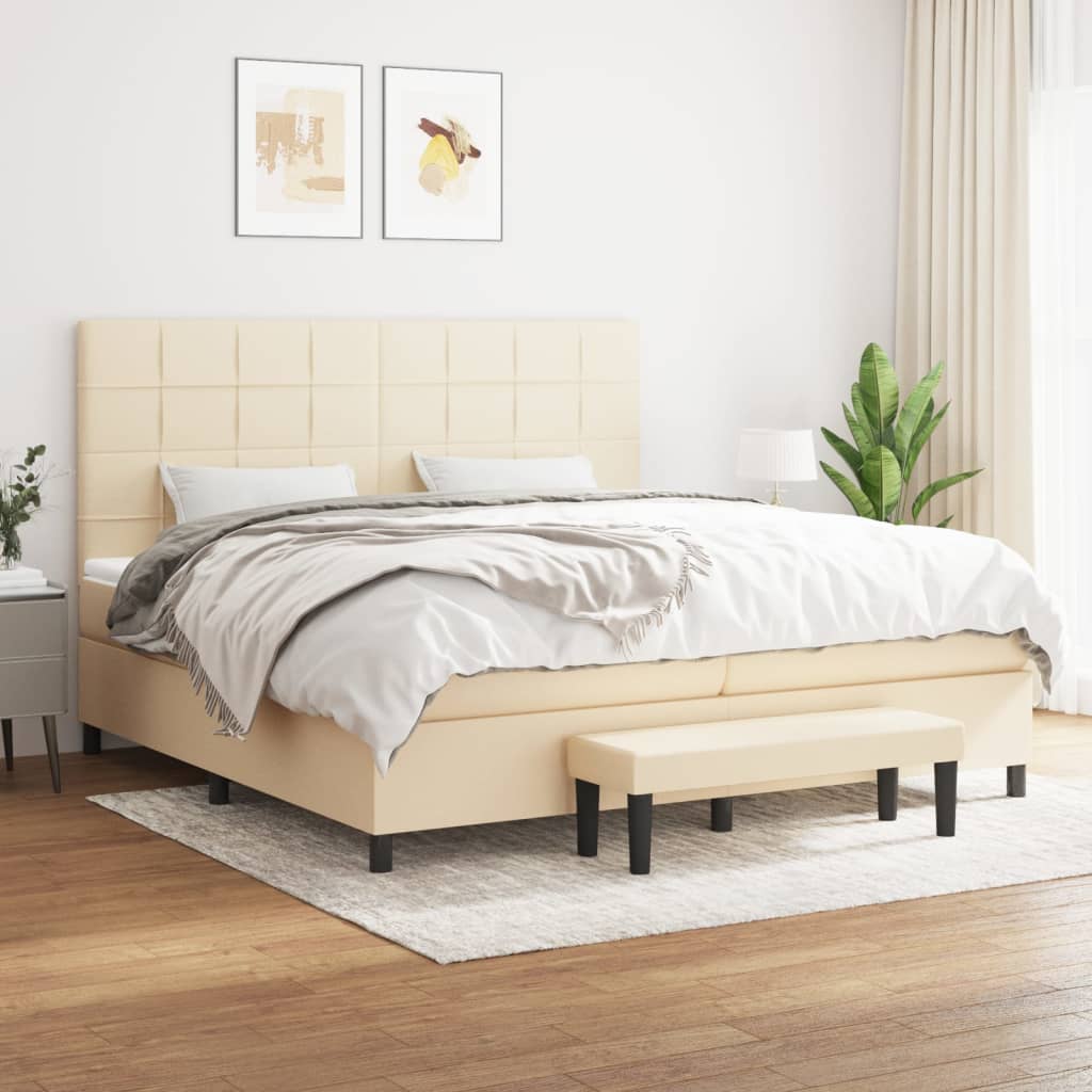 Boxspring met matras stof crèmekleurig 200x200 cm is nu te koop bij PeponiXL, paradijselijk wonen!