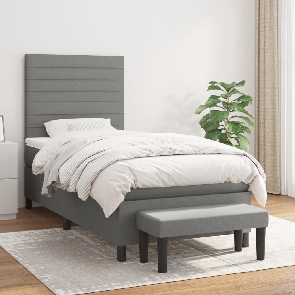 Boxspring met matras stof donkergrijs 90x200 cm is nu te koop bij PeponiXL, paradijselijk wonen!