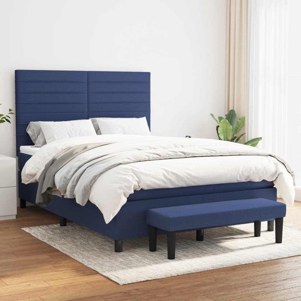 Boxspring met matras stof blauw 140x190 cm is nu te koop bij PeponiXL, paradijselijk wonen!