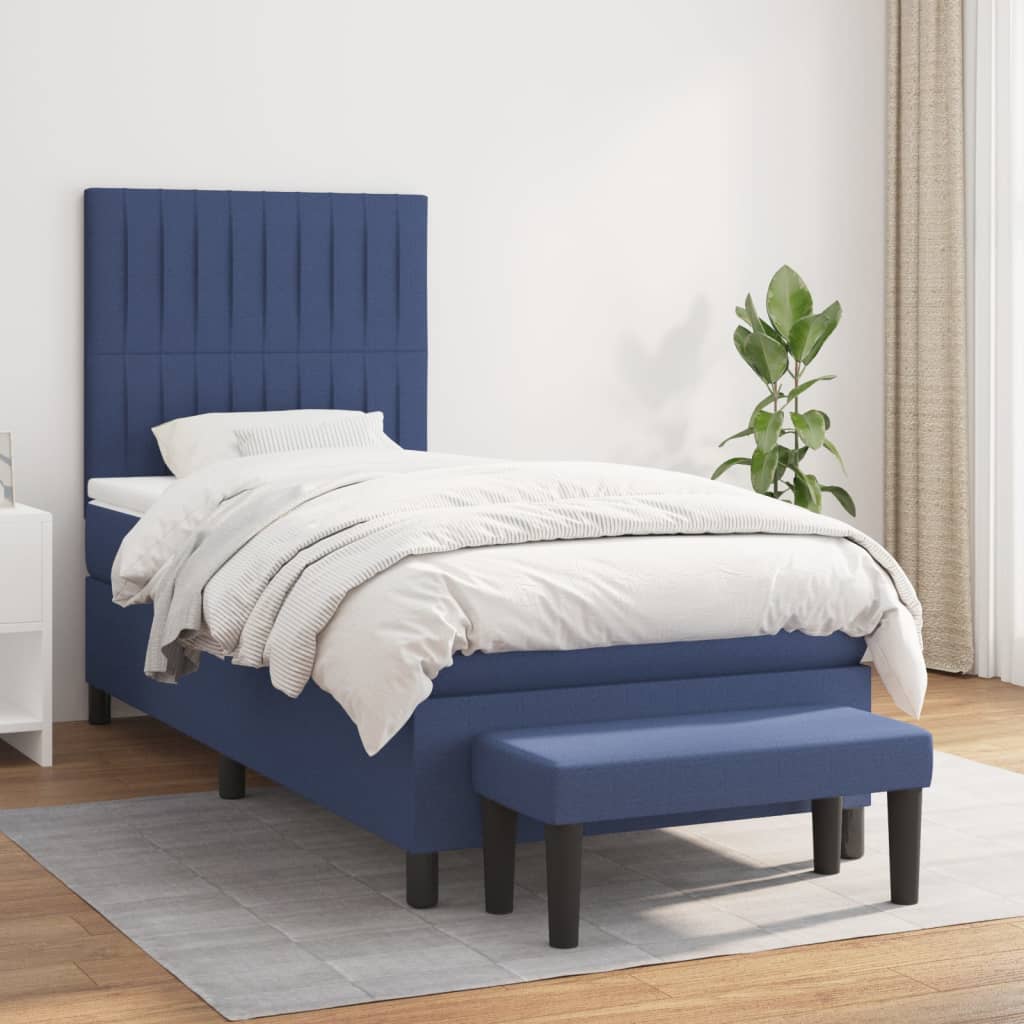 Boxspring met matras stof blauw 100x200 cm is nu te koop bij PeponiXL, paradijselijk wonen!