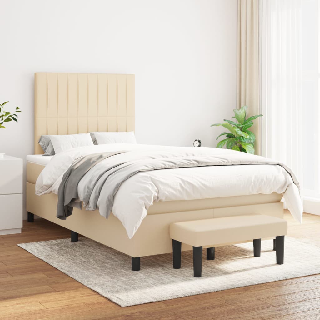 Boxspring met matras stof crèmekleurig 120x200 cm is nu te koop bij PeponiXL, paradijselijk wonen!