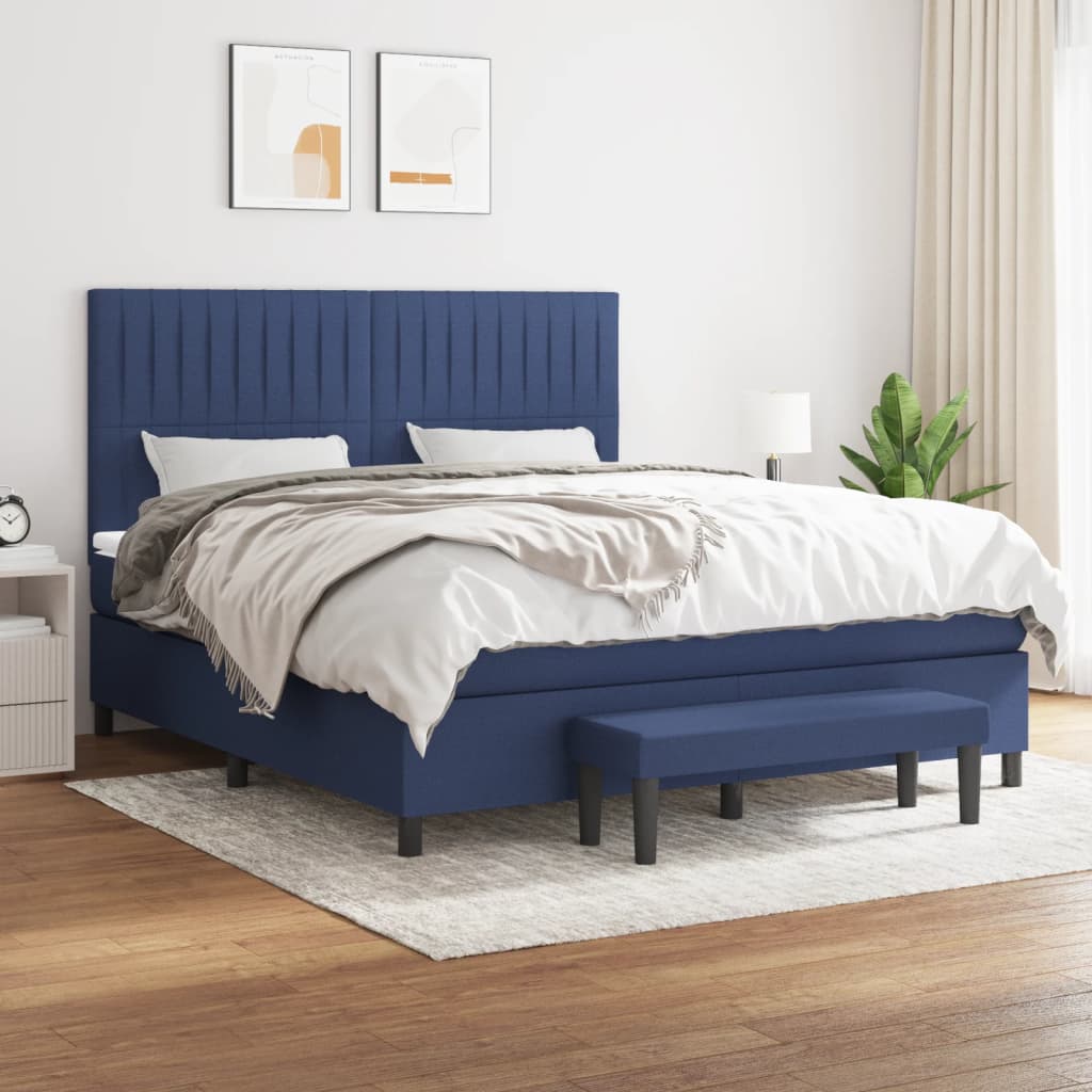 Boxspring met matras stof blauw 160x200 cm is nu te koop bij PeponiXL, paradijselijk wonen!