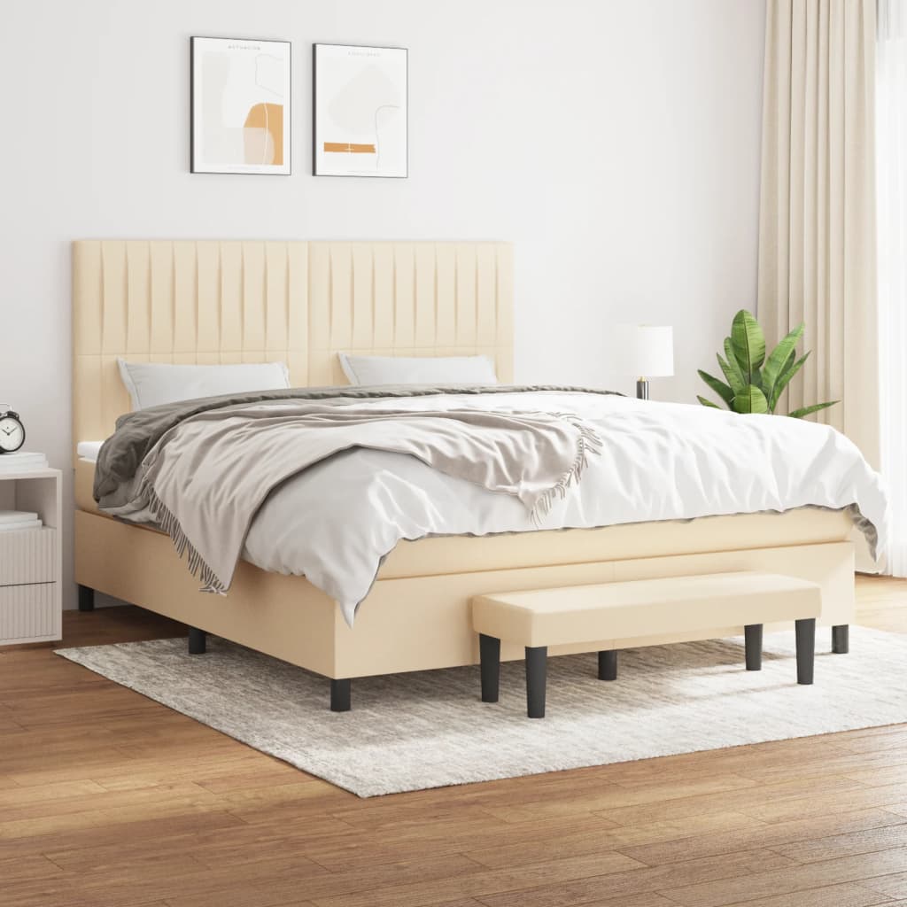 Boxspring met matras stof crèmekleurig 180x200 cm is nu te koop bij PeponiXL, paradijselijk wonen!