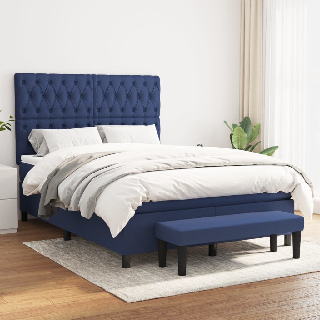 Boxspring met matras stof blauw 140x190 cm is nu te koop bij PeponiXL, paradijselijk wonen!