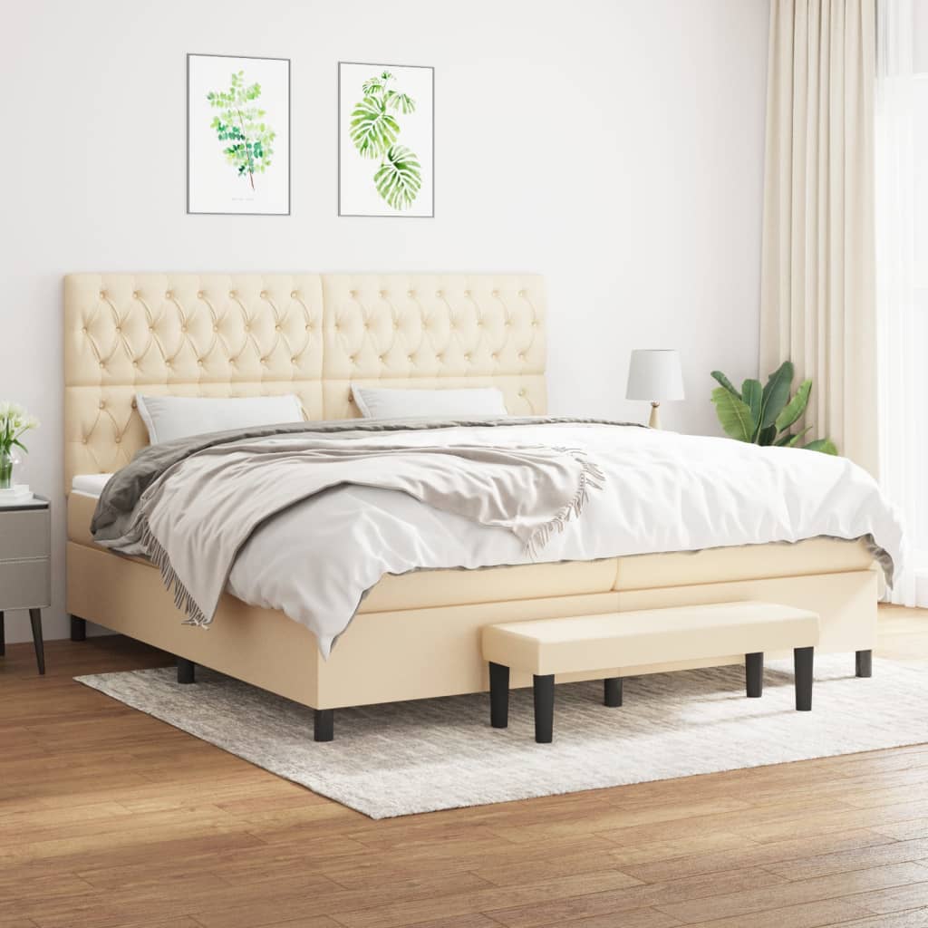 Boxspring met matras stof crèmekleurig 200x200 cm is nu te koop bij PeponiXL, paradijselijk wonen!
