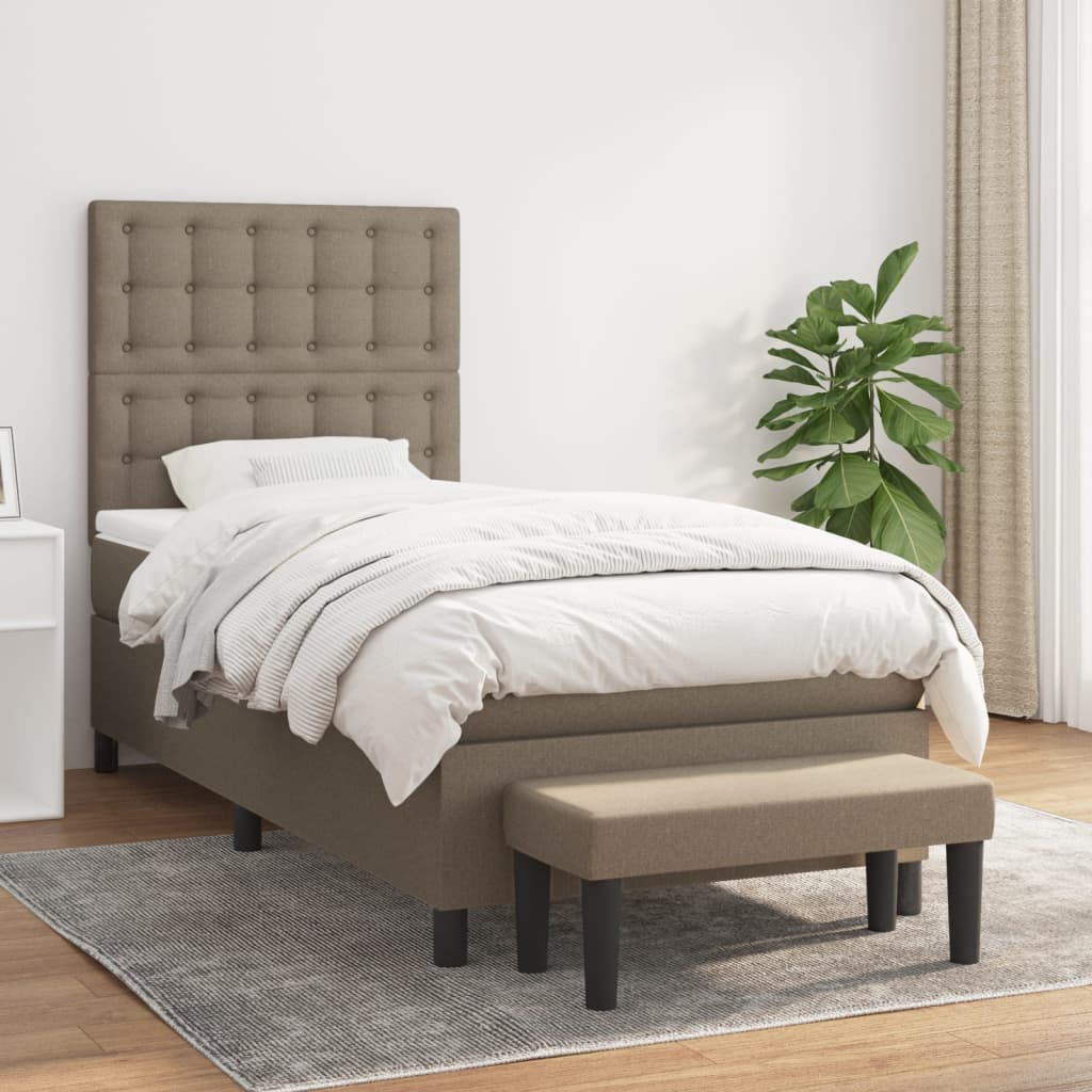 Boxspring met matras stof taupe 90x190 cm is nu te koop bij PeponiXL, paradijselijk wonen!