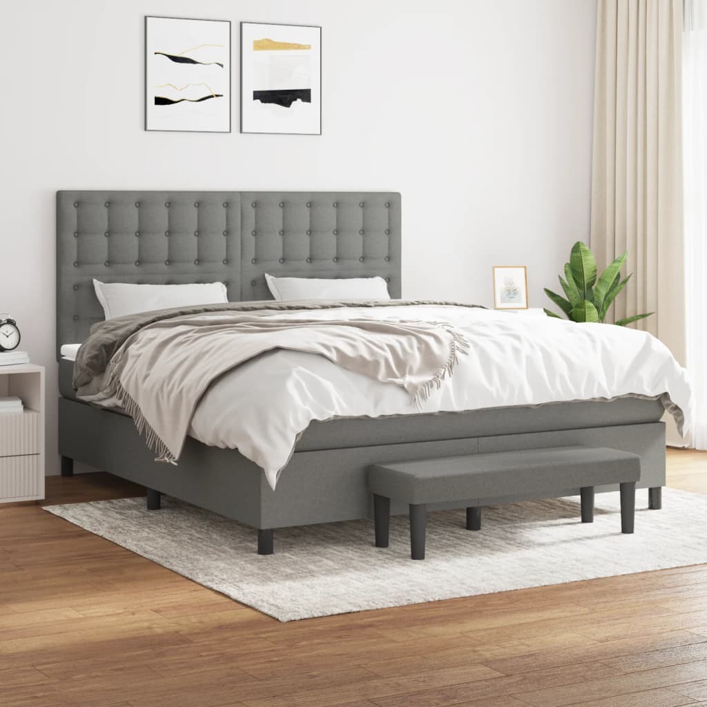 Boxspring met matras stof donkergrijs 160x200 cm is nu te koop bij PeponiXL, paradijselijk wonen!