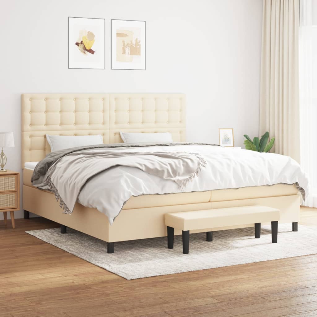 Boxspring met matras stof crèmekleurig 200x200 cm is nu te koop bij PeponiXL, paradijselijk wonen!