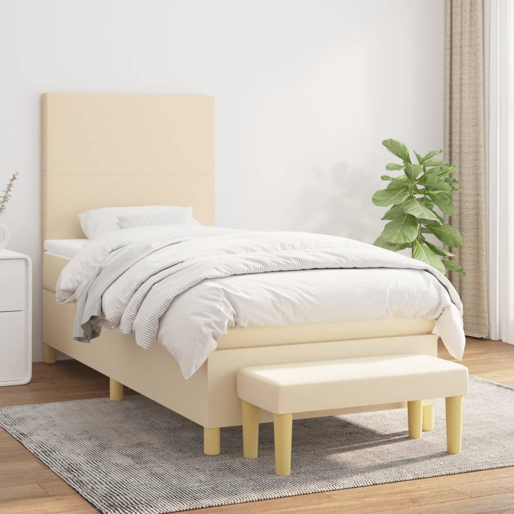 Boxspring met matras stof crèmekleurig 90x190 cm is nu te koop bij PeponiXL, paradijselijk wonen!